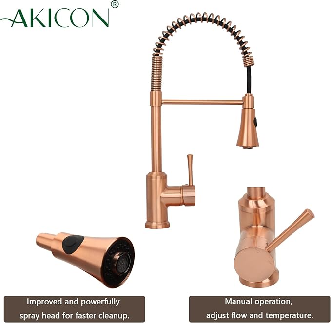 Akicon Single Handle Pull-Down Copper Kitchen Faucet with Spring Spout - Including 5Years Warranty Akicon (AK566)
