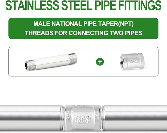 TAISHER 2PCS Stainless Steel Pipe Fittings, 3/8" NPT Male x 3/8" NPT Male Threaded, 6" Length Thickened Nipple Cast Pipe