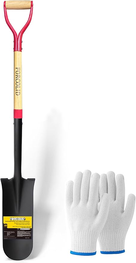 Drain Spade Shovel, Garden Drain Spade, Trenching Shovel, Woode D-Handle, Steel Y-Grip, 45 Inch Spade for Digging Transplanting & Edging (Red)