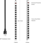 JUNNUJ Metal 16 Outlet Power Strip, Mountable Heavy Duty Power Strip, 1200J Surge Protector Wall Mount Screws Outlet with Switch, Gaming Desk Strips Wide Spaced 15A 125V 1875W, 6 FT 14AWG Power Cord