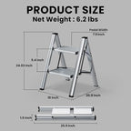 HillhutApex 2 Step Stool, Aluminum Foldable Step Ladder, Lightweight Stable Stool with Wide Non-Slip Pedals, 330lbs Bearing Capacity Ladder for Office,Home,Kitchen - Silver