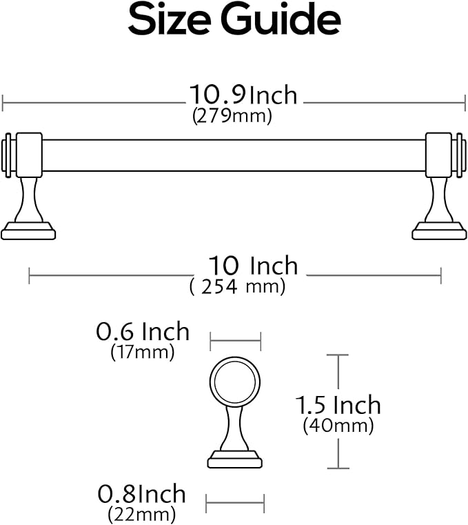 Alzassbg 5 Pack Matt Gold Cabinet Pulls, 10 Inch(254mm) Hole Centers Cabinet Handles Kitchen Hardware Straight Bar for Cabinets and Drawer AL3082MGP