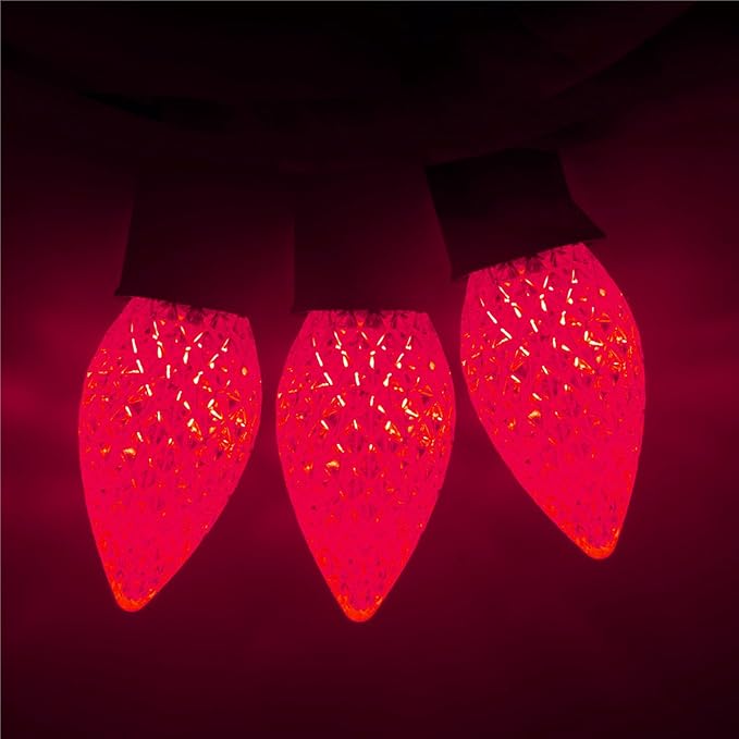 Meconard C7 Led Replacement Christmas Light Bulbs, C7 Shatterproof Led Bulbs for Christmas Indoor Outdoor String Lights, E12 Candelabra Base, Commercial Grade Holiday Bulbs, Red, 25 Pack