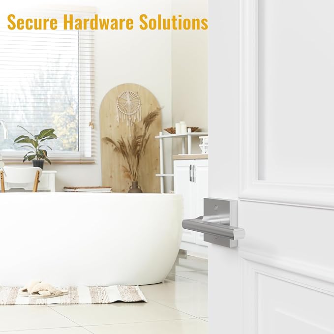 HOSOM 2 Pack Privacy Door Handles with Lock for Bedroom and Bathroom Satin Nickel Keyless Interior Door Knobs Reversible Square Door Locks