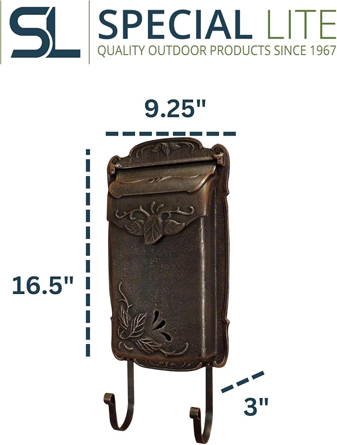 Special Lite Floral Vertical Wall Mount Mailbox - Copper Cast Aluminum Mailbox for Wall Mount - SVF-1001-CP