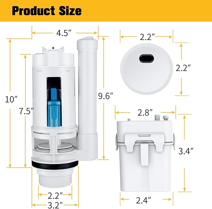 KERDE 2-Inch Automatic Toilet Flusher - Dual Flush Valve with Button, Repair Kit for 2-Piece Toilet (2F-19CM)
