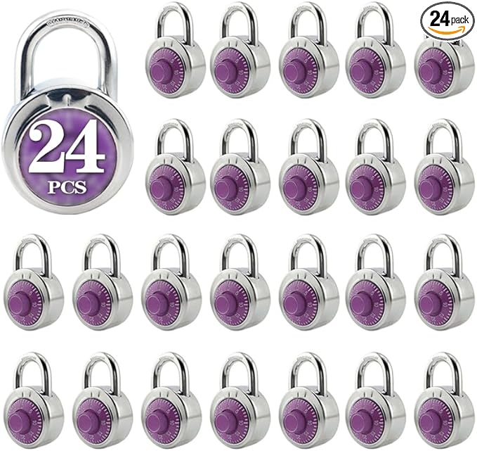ZonRo Locks Combination Padlock, Fixed Dial Combination Padlock 24 Pack,3 Digit Code Standard Dial Combination, 2 in Wide. 3 in Height,Purple Turntable, Lock for Gym & Locker, School, Toolbox