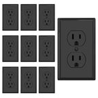 AIDA Outlet Duplex Receptacle with Wall Plate, Electrical Outlet Electrical Wall Outlet, 15 Amp Outlet 125V, Self-Grounding, 2-Pole, 3-Wire, 5-15R, UL Listed, 10 Pack, Black, Tamper Resistant
