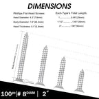 White Head 100 PCS #8X2 Stainless Steel Phillips Flat Head Wood Screws,Stainless Steel 18-8 A2(304) Screw,Home Screw Kit by QISHENG