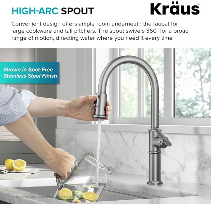 KRAUS Allyn Traditional Industrial Pull-Down Single Handle Kitchen Faucet in Matte Black, KPF-4100MB
