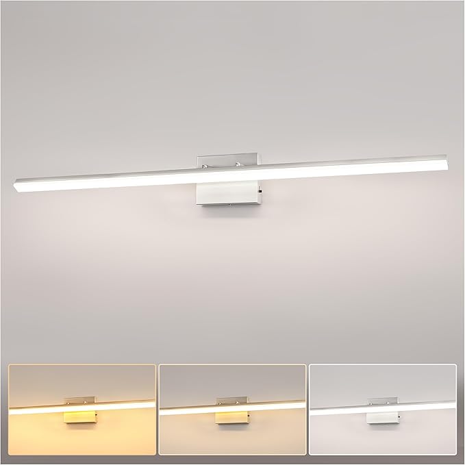 L LOHAS LED 48-Inch Bathroom Vanity Light Bar Over Mirror, Brushed Nickel Modern Bathroom Light Fixtures, 3CCT Adjustable LED Vanity Lights for Living Room Wall