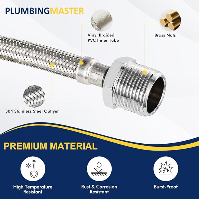 8 Inch Flexible Toilet Connector Extension, 7/8 female x 7/8 male Hose Adapter, Stainless Steel Braided Hose to Toilet Tank Compatible,1 pcs