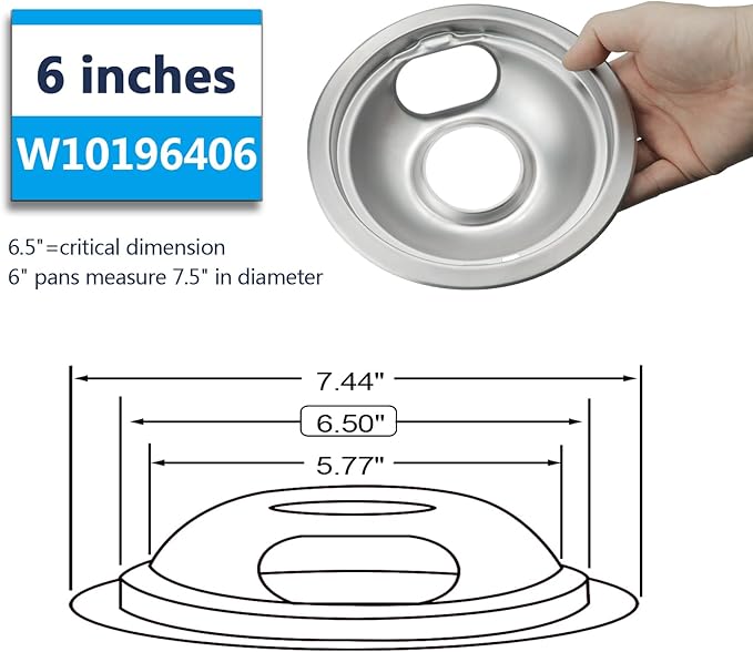 Premium Drip Pan Electric Stove Burner Covers for Whirlpool, Maytag, Kenmore - Replacement for W10278125, W10196405 & W10196406-4 Pack (2x6" and 2x8")