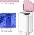 Waterjoy Portable Washing Machines, 7.7 lbs Load Capacity Portable Washer and Dryer Combo with Built-in Barrel Light & LED Display for Household and Apartment （Pink）