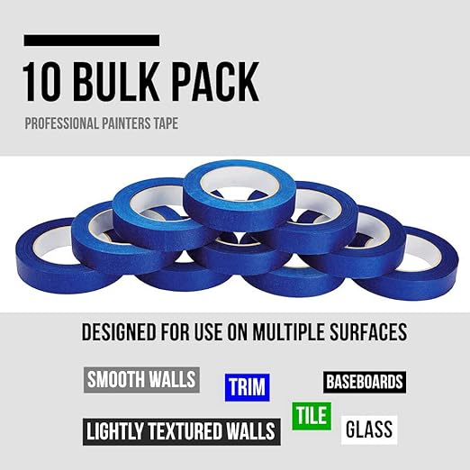 Lichamp 10-Piece Blue Painters Tape 1 inch, Blue Masking Tape Bulk Multi Pack, 1 inch x 55 Yards x 10 Rolls (550 Total Yards)