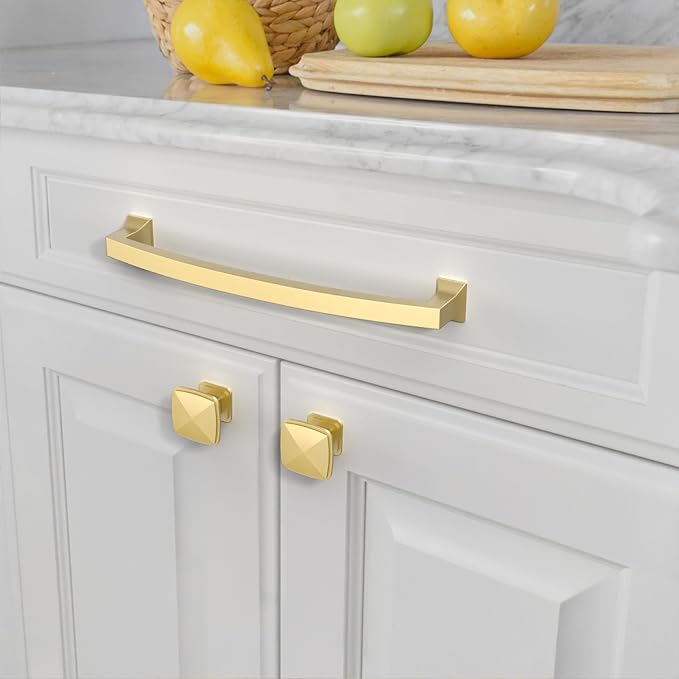 Asidrama 10 Pack 6.3 Inch(160mm) Hole Centers Kitchen Cabinet Handles, Brushed Gold Cabinet Pulls Kitchen Cabinet Hardware for Cupboard Drawer Pulls
