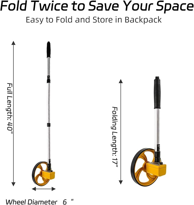 Rolling Measuring Wheel in Feet, One Key to Reset | Digital Gear Counter | Double Telescopic,Outdoor Measure Wheel with Mark Flags, Tape Measure and Canvas Carrying Bag, 6 Inch, Up to 9999Ft