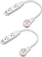 DEWENWILS 1FT 360° Rotating Flat Plug Extension Cord/Wire, 16AWG Multi 3 Outlet Extension Cord, 3 Prong Grounded Wire for Small Appliances, 2 Pack, White