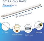(6pack 34inch F21T5/841 Cool White Fluorescent Light Bulb, 21Watts 4100K T5 Linear Tube Replacement F21W/841/HO,F21T5 CW Full Spectrum CRI85+