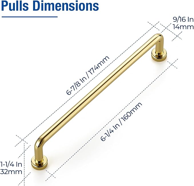 JOY DECOR Cabinet Pulls – 6-1/4 Inch Hole Center, Polished Brass, 20 Pack, Zinc Alloy Cabinet Handles for Drawers & Cupboard – Vintage Style Hardware for Kitchen, Bathroom, Dresser, Furniture Makeover