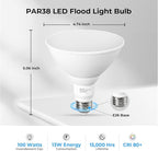 PAR38 LED Outdoor Flood Light Bulbs, 100W Equivalent, 5000K Daylight White, Dimmable Waterproof LED Floodlight for Porch Yard Garage, E26 Base 1050LM, 13W, 15,000 Hrs, 6 Pack