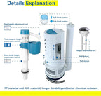 3 Inch Top Dual Flush Valve Repair Kit for One Piece Toilet (10"-13" Tank Height) - Fits 3.2"-3.6" Drain Holes | Includes 3 Inch Flush Valve, 2.2" Thread Push Button, Fill Valve