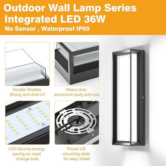 Sytmhoe LED Square Outdoor Wall Lights 2 Packs, 16inch 6000K 10%-100% Dimmable Exterior Wall Light Aluminum Body Waterproof IP65 led Porch Light for House Patio Garage Garden