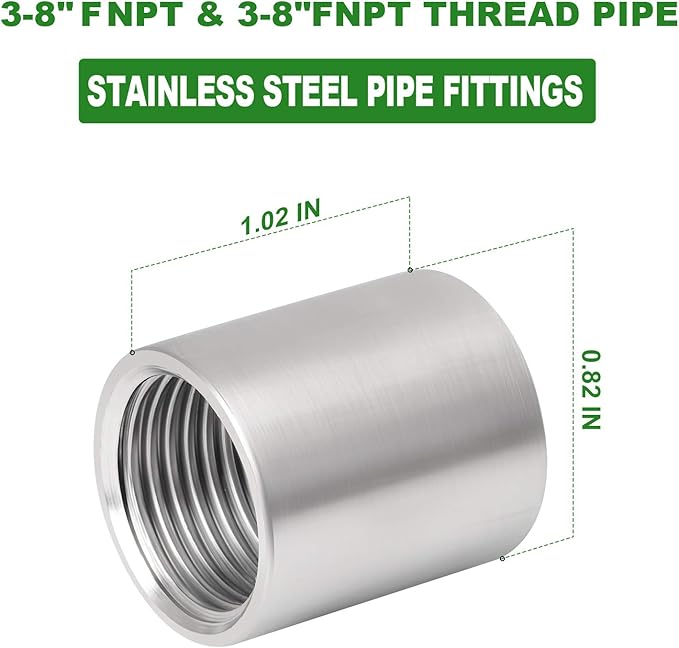 TAISHER 10PCS 304 Stainless Steel Cast Pipe Fitting, Coupling, 3/8" x 3/8" NPT Female Threaded