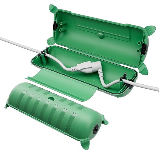 2 Pack of IP44 Outdoor Waterproof Box by Restmo, Weatherproof Extension Cord Cover, Safety Connection Seal for Outdoor Outlet, Electrical Plug, Holiday Decorations, LED Strip Light, Power Tool, Green