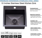 SHACO 13x15 Inch Drop In Black RV Bar Sink, Stainless Steel Top Mount Gunmetal Black 16 Gauge Single Bowl Small Kitchen Outdoor Sink with Strainer Drain