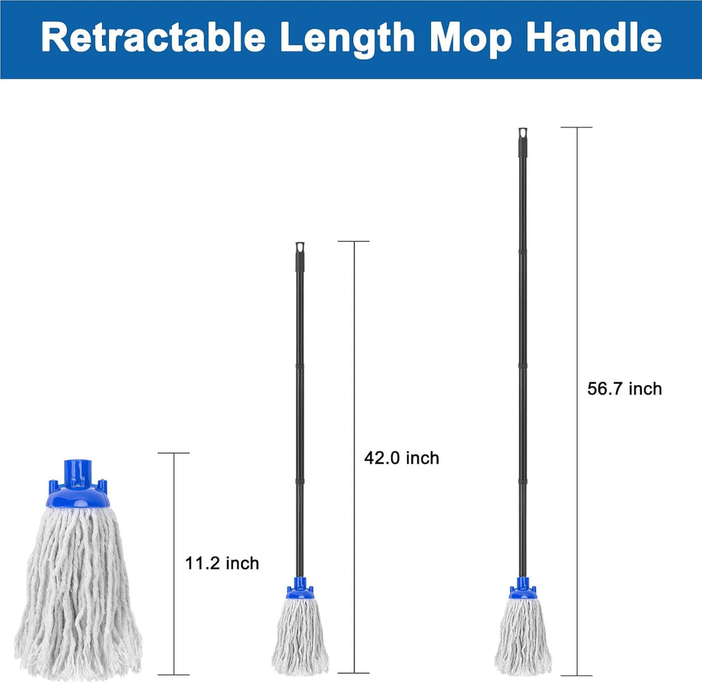 KeFanta Mop for Floor Cleaning,2 Pcs Cotton String Wet Mops Replacement Head Refill Compatible with Microfiber Cloth Mop & 0.8" Diameter Mops Handle(1 Handle & 2 Heads)