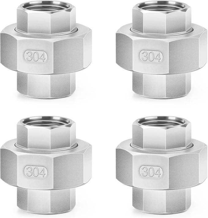 ChillWaves 304 Stainless Steel Cast Pipe Fitting, Union，1/2" NPT Female，Thread Adapter(4-PACK)