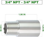 TAISHER 2PCS Stainless Steel Pipe Fittings, 3/4" NPT Male x 3/4" NPT Female Threaded, 2" Length Nipple Cast Pipe