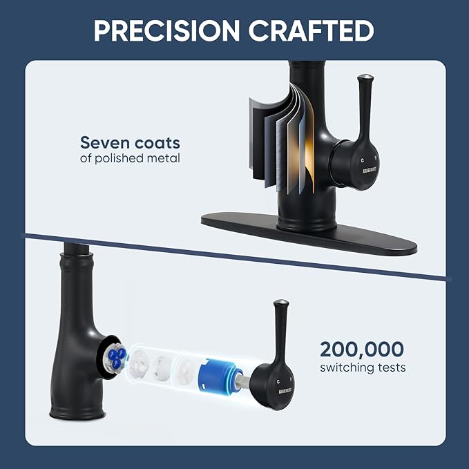 WEWE Vintage Kitchen Faucet with Pull Down Sprayer, Stainless Steel 1 or 3 Hole High Arc Single Handle Antique Sink Faucet for Classic Modern Ktichen, Matte Black