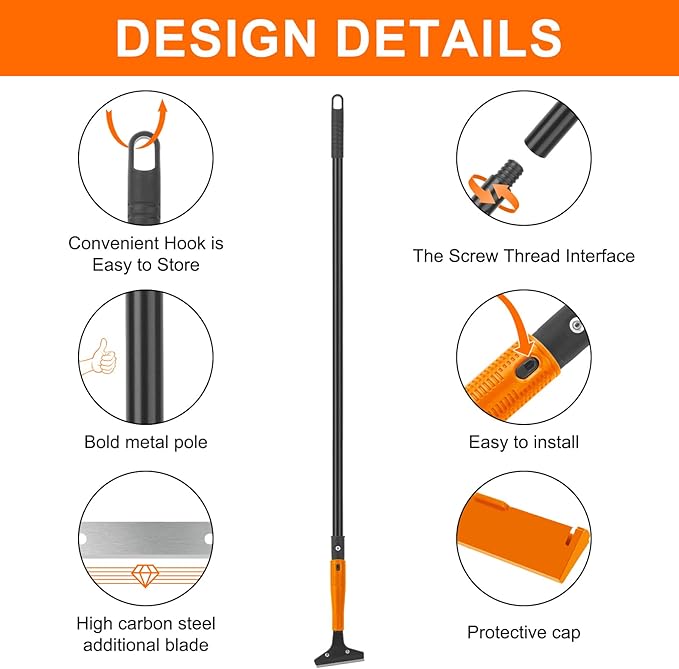 KeFanta Razor Blade Floor Scraper, 4" Wide Heavy Duty Scraper Tool with 45.7" Long Handle, 10PCS Extra Metal Blades, Paint Scrapers for Cleaning Wall Glass Tile Floor Paint Gum Glue Stains Linoleum