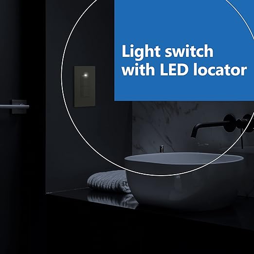 LIDER Minimalist Design Matte Finish Lighted Double Switch, Combination Frameless Decorator Switch with Locator Light, Ground Terminal, Single Pole, 15A 120-277V, UL Listed, LCS2-1P-I, Ivory