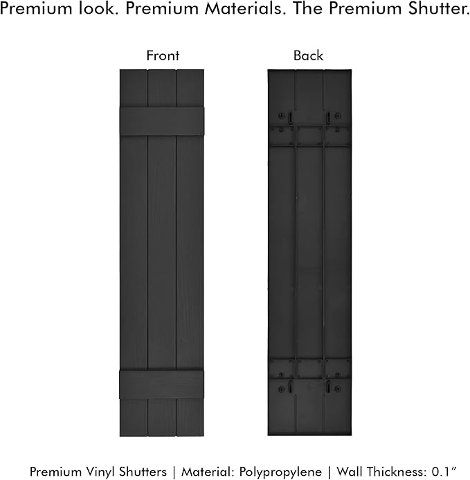 Board & Batten Vinyl Shutters (1 Pair) | 11"x47" (3-Board) - Black Cosmos/Paintable | Exterior Window Shutters | Includes Mounting Hardware | Simple Installation | Made in USA