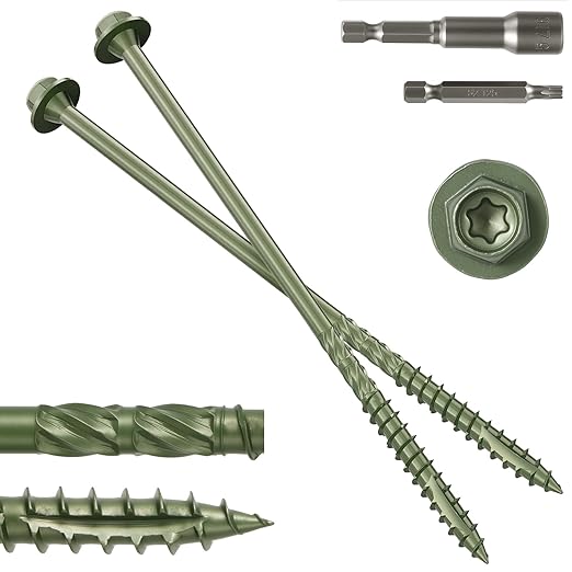 #14 x 8 Wood Structural Screws 50 Pack Hex Head Lag Screws, Rust Resistant Timber Screws for Timber/Log/Landscaping Wood (Green)