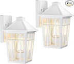 Darkaway Outdoor Sconce Lights Wall Light Fixtures, Front Porch Light Outdoor Wall Anti-Rust Waterproof Aluminum with Glass Exterior Light Fixture for Patio, Yard, Doorway, Garage (2 Pack, White)