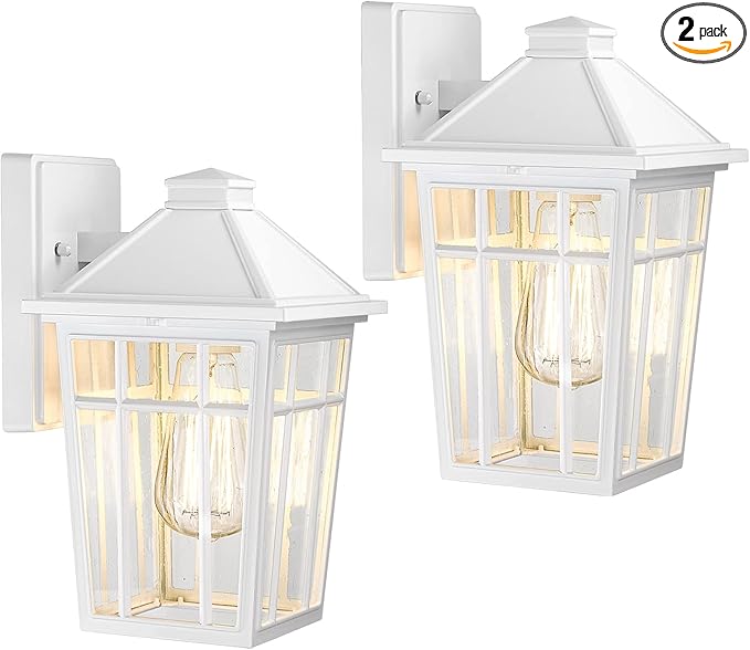 Darkaway Outdoor Sconce Lights Wall Light Fixtures, Front Porch Light Outdoor Wall Anti-Rust Waterproof Aluminum with Glass Exterior Light Fixture for Patio, Yard, Doorway, Garage (2 Pack, White)