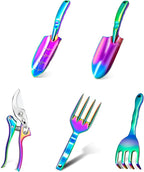 Rainbow Gardening Tool Set, Shovel, Pruning Shears and Hand Fork Gardening Hand toolsgardening Supplies (5 Pieces) Gardening Gifts for Women