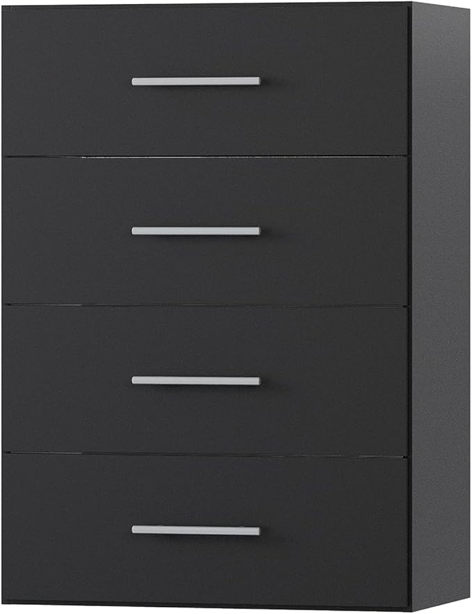 4 Drawer Short Tower Closet Unit, Modular Closet System, Wood Closet System Organizer with Storage for Walk In Closets, Clothing Rack Closet for Hanging Clothes, Bedroom, Black, 25.5"W