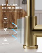 APPASO Gold Kitchen Faucet with Pull Down Sprayer, Brushed Gold Kitchen Sink Faucets 18 Inches Commercial Single Handle High Arc Faucet for Sink, Stainless Steel Kitchen Faucet for Sink 1 or 3 Holes