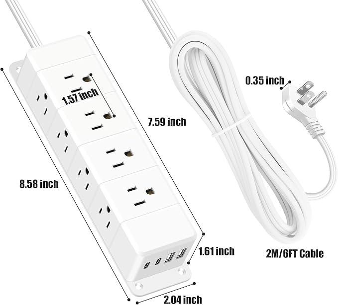 ANNQUAN 40W Fast Charging Under Desk Power Strip,12 Outlet Mountable Power Strip with 4 USB,1200J Surge Protection,6FT Flat Extension Cord