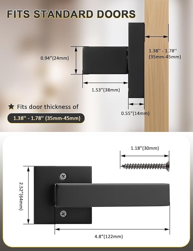 6 Pack Dummy Door Handles for Left Hand and Right Hand, Square Black Door Konbs for Closets, Non-Turning Single Side Pull