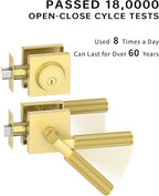 Asidrama Premium Gold Zinc-Alloy Front Door Lock Set: Double Cylinder Deadbolt, Heavy Duty Security Handleset for Left/Right Exterior Doors, Universal Entry Locks (2 Pack)