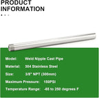 TAISHER 2PCS 304 Stainless Steel Pipe Fittings, 3/8" NPT Male Threaded, 12" Length Weld Nipple Cast Pipe