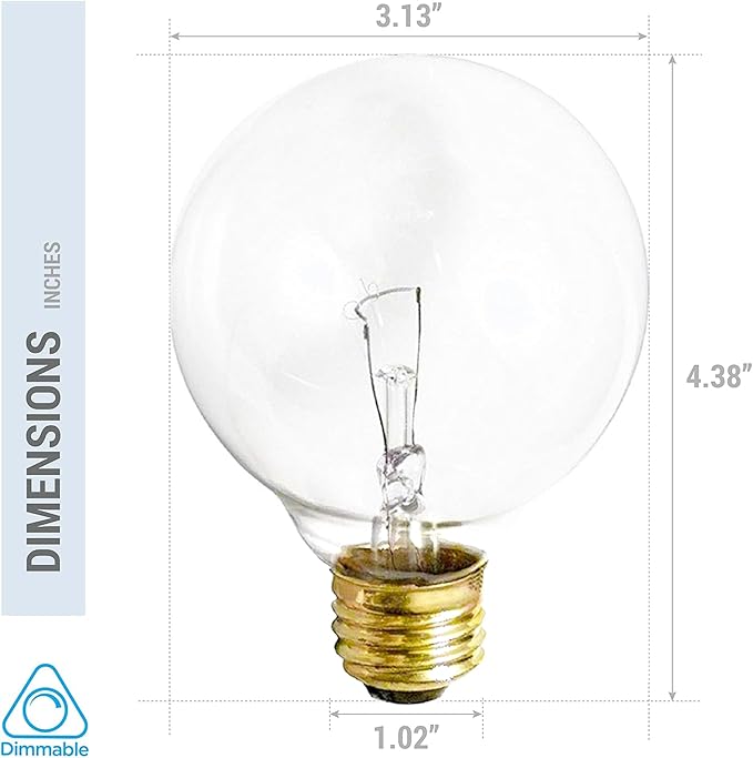 (4 Pack) G25 Globe Light Bulbs – 25W Incandescent, 2700K Soft White, E26 Base, Dimmable – Crystal Clear Vanity Bulbs for Bathroom, Mirror, Pendant Fixtures