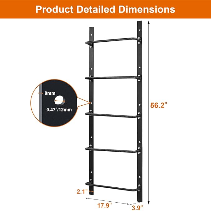5-Rung Window Well Ladder Straight, Heavy Duty Steel Fire Escape Ladder, Basement Egress Wall Ladder 56.2" Lx17.9 W, Black