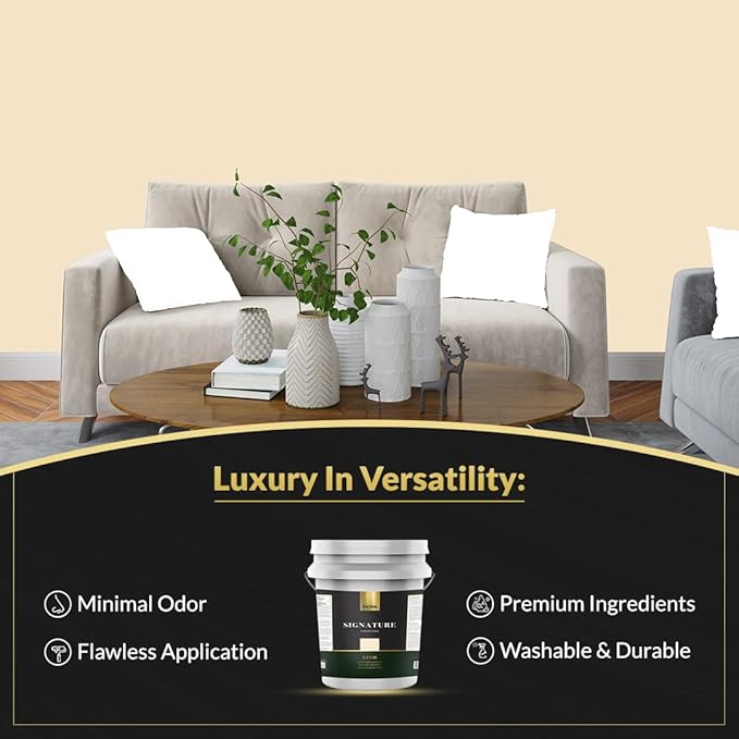 EVOLVE Signature Paint & Primer: Luxury Paint & Primer for Indoor & Outdoor Surfaces, Minimal Odor, Satin Sheen (Pinewood Yellow, 5 Gallon)